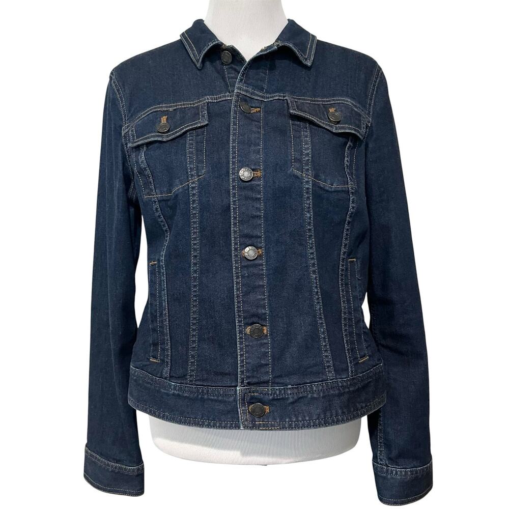 Talbots Women's Denim Jacket Dark Wash Button Front Style Size Large